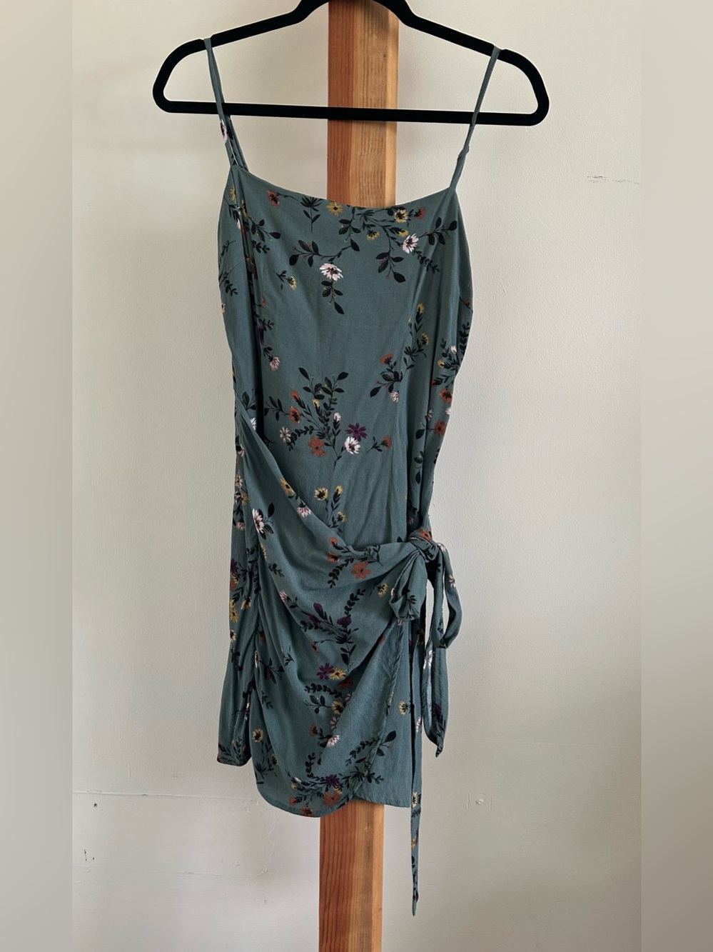 Olivaceous Teal Floral Tie-Side Slip Dress